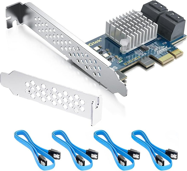 10Gtek 4-Port PCIe SATA-Karte 6 Gbit/s SATA3.0 Controller X1, unterstützt 4 SATA 3.0 Geräte, Windows