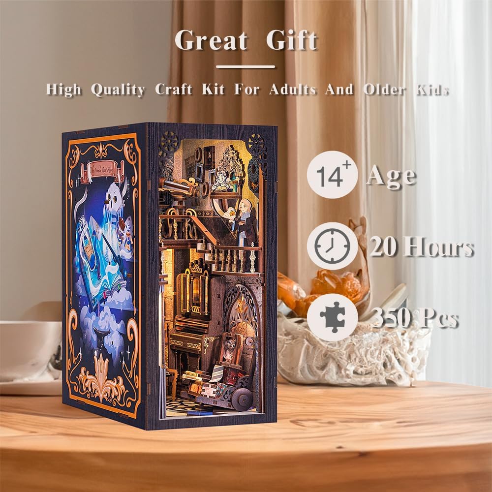 CUTEBEE Book Nook Kit mit Staubschutzhülle–DIY Puppenhäuser Miniatur Haus Kit mit LED-Licht,Booknook