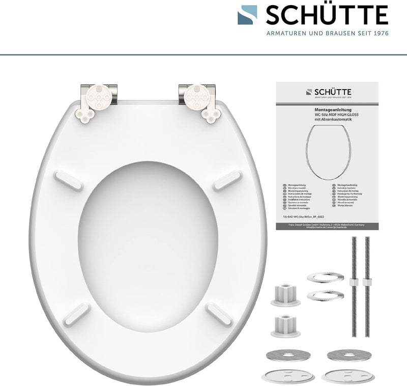 SCHÜTTE WC-Sitz Holzkern HG BLACK STONE, Hochglanz Toilettensitz mit Absenkautomatik, passend für al