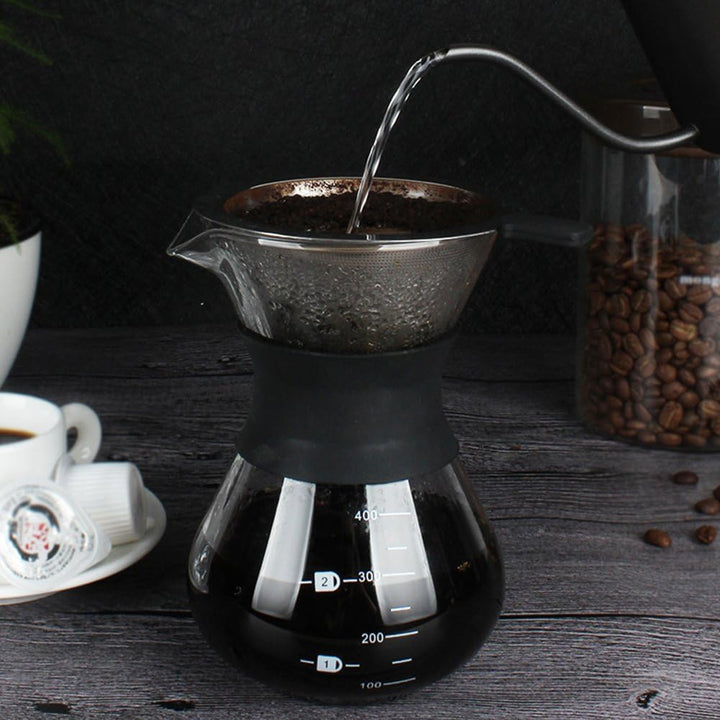 Aramox Handgebrühte Glaskaffeekanne, Kaffeekanne Glas, Tropfmaschine mit Echtholzhülse, manuell, Kaf