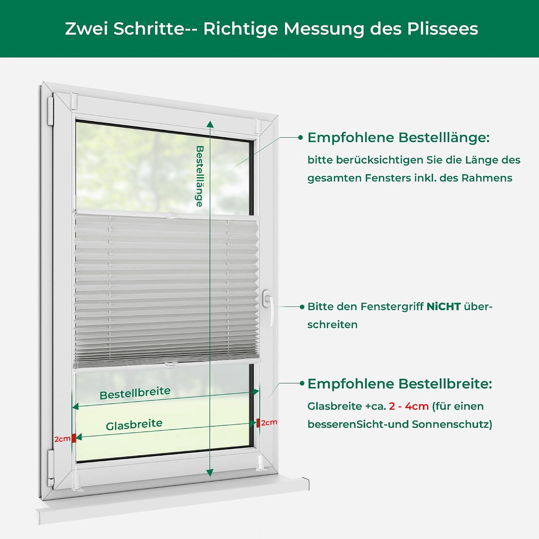 Allesin Plissee ohne Bohren Plissees Klemmfix Hellgrau 35x110cm(BxH), Plisseerollo Faltrollo mit Kle