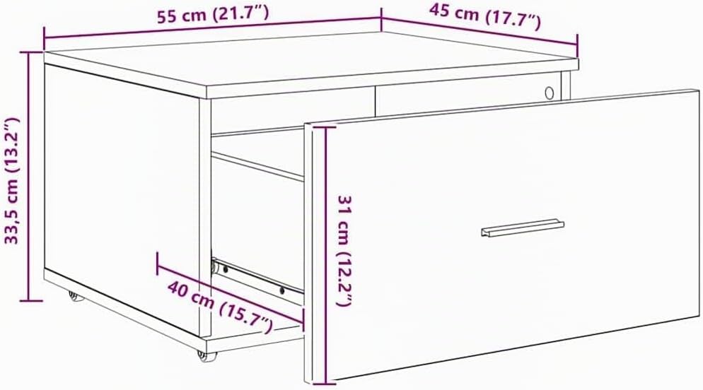 vidaXL Schubladenschrank Mit Rad Artisan-Eiche 55 x 45 x 31 cm, Grosszügiger Stauraum, moderner rech