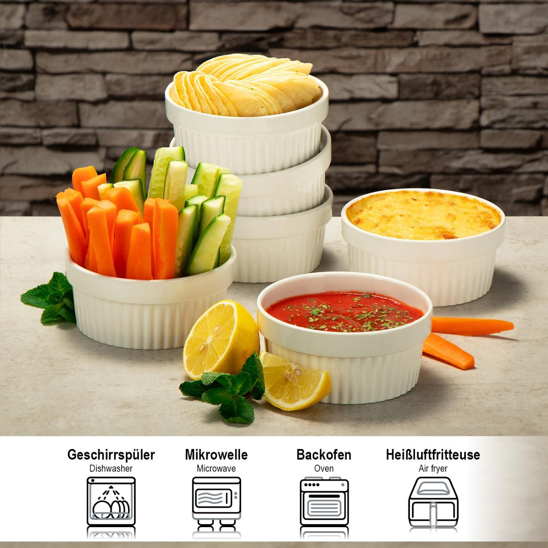 COM-FOUR® 12x Soufflé Förmchen - Creme Brulee Schälchen aus Keramik - Ofenfeste Förmchen - Dessertsc
