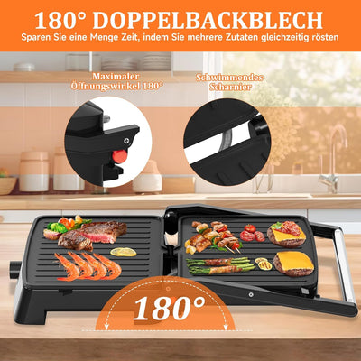 HOMELUX Kontaktgrill, Sandwichmaker und Panini Grill 2200W, Sandwich Maker für Fettfreies Grillen, T