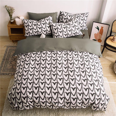 Freyamy Bettwäsche 135x200cm 2teilig Schwarz Weiss Herz Bettwaren-Sets Gebürstet Microfaser Weiche W