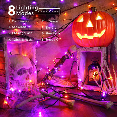 BrizLabs Halloween Deko Lichterkette Orange Lila, 20M 200 LED Aussen Weihnachten Lichterketten Steck