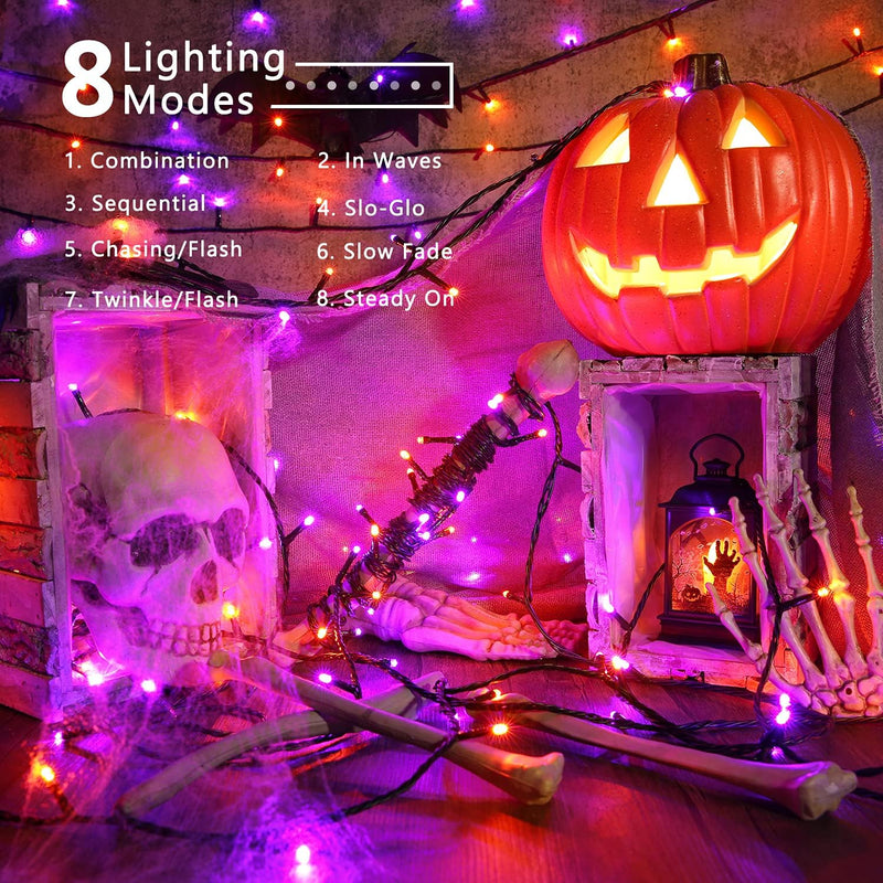 BrizLabs Halloween Deko Lichterkette Orange Lila, 20M 200 LED Aussen Weihnachten Lichterketten Steck