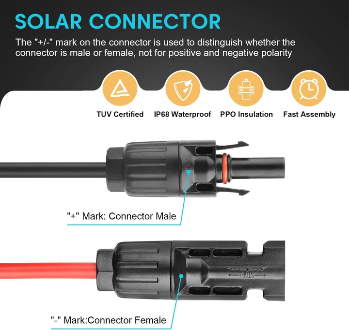 DC Solarladekabel 3m, Solarstecker XT60 Stecker Solarkabel 12AWG Solarpanel Adapter, 3M