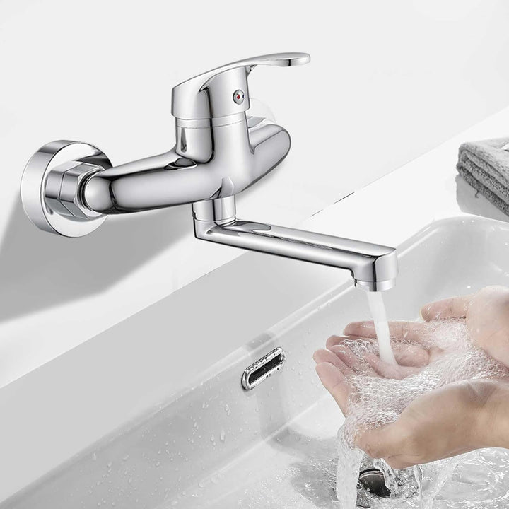 Wasserhahn Küche Wandmontage, Küchenarmatur 360° Drehbar, Kalt Und Heiss Einhebelmischer, Mischbatte