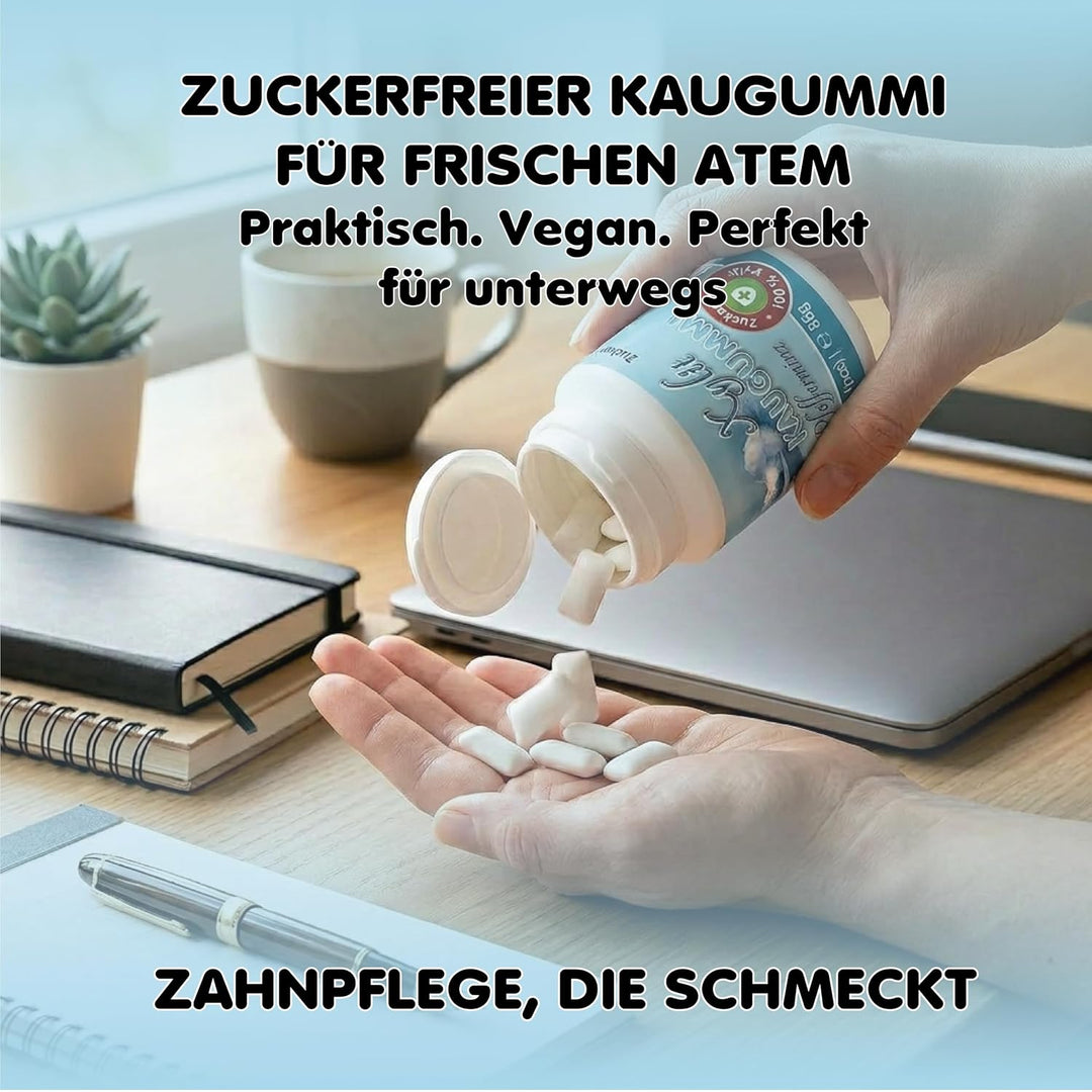 Xylitquelle Zahnpflegekaugummi PFEFFERMINZ | 3 x 80 Stk | 100% Xylit für angenehmen Atem | zuckerfre