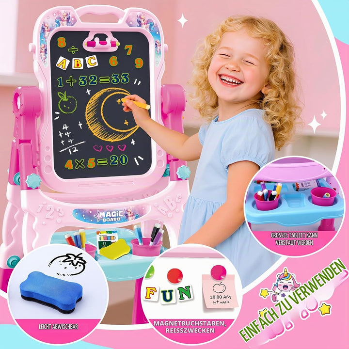Kindermalztafel für Kinder, Höhenverstellbare Doppelseitige Drehbare Magnettafel Kinder Staffelei Ma
