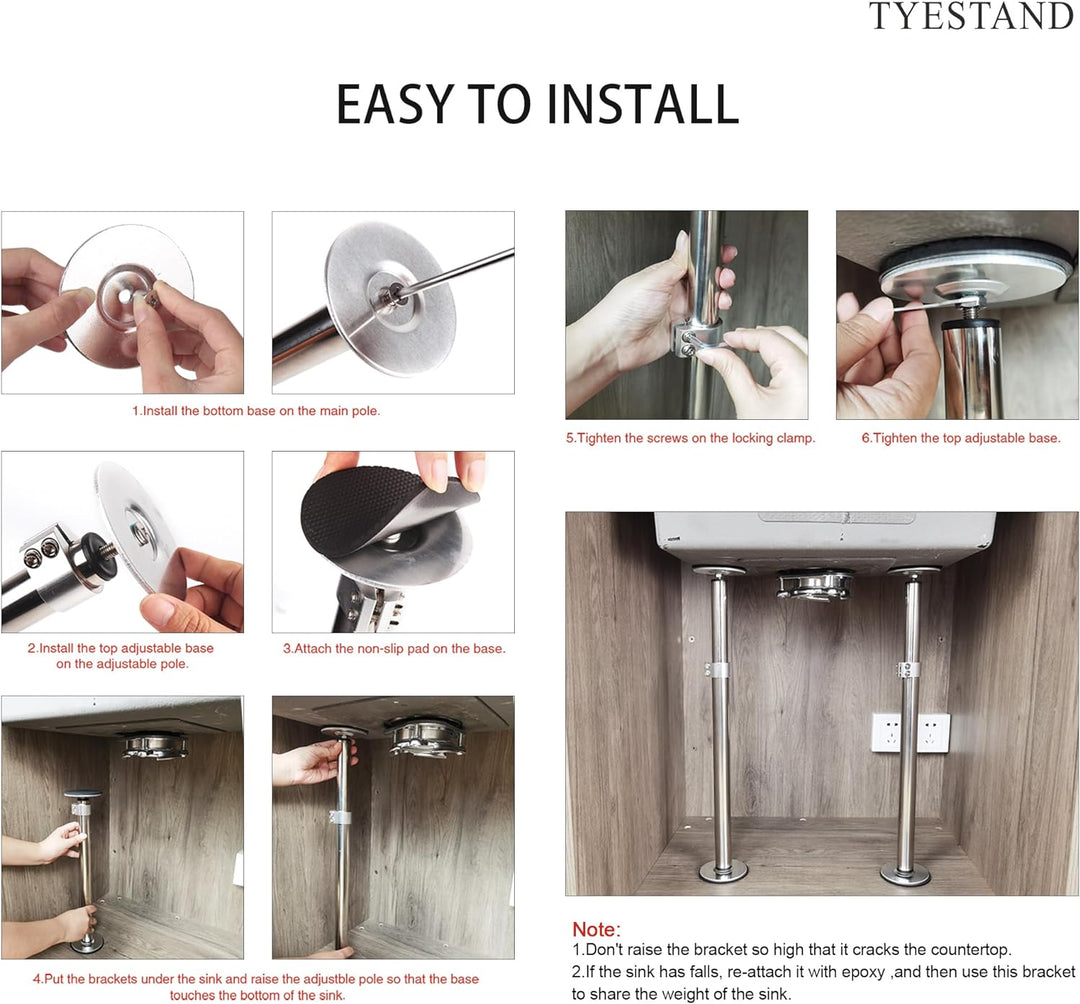 TYESTAND ST-2 Undermount Sink Brackets, Unterbau-Spülenhalterungen Verstellbare Stützfüsse aus Edels