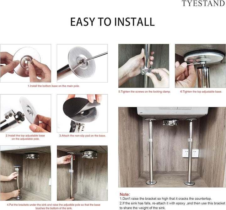 TYESTAND ST-2 Undermount Sink Brackets, Unterbau-Spülenhalterungen Verstellbare Stützfüsse aus Edels