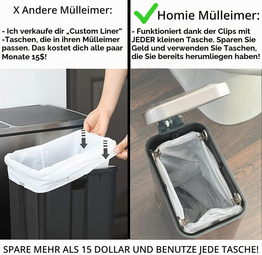 Homie Soft Close, rechteckiger Abfalleimer 5L mit Anti-Bag Slip Liner und Deckel, Verwendung als Min