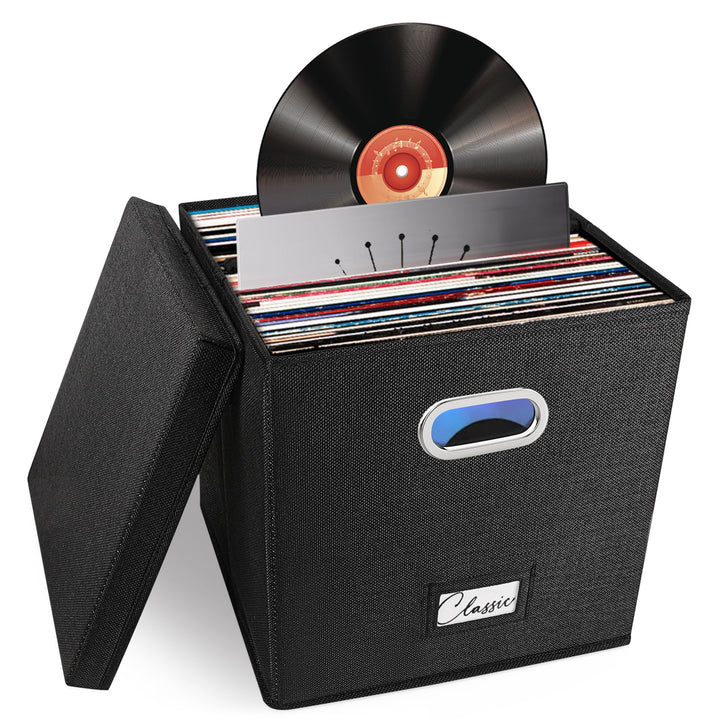 Vinyl-Schallplatten-Aufbewahrungsbox für 50+ einzelne LPs (30,5 cm), stapelbare Alben, Leinenkiste m