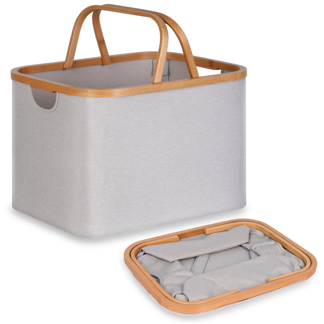efluky Faltbarer Wäschekorb 43L, Bambus Stoff Faltbarer Storage Basket, Aufbewahrung Klappbar Wäsche