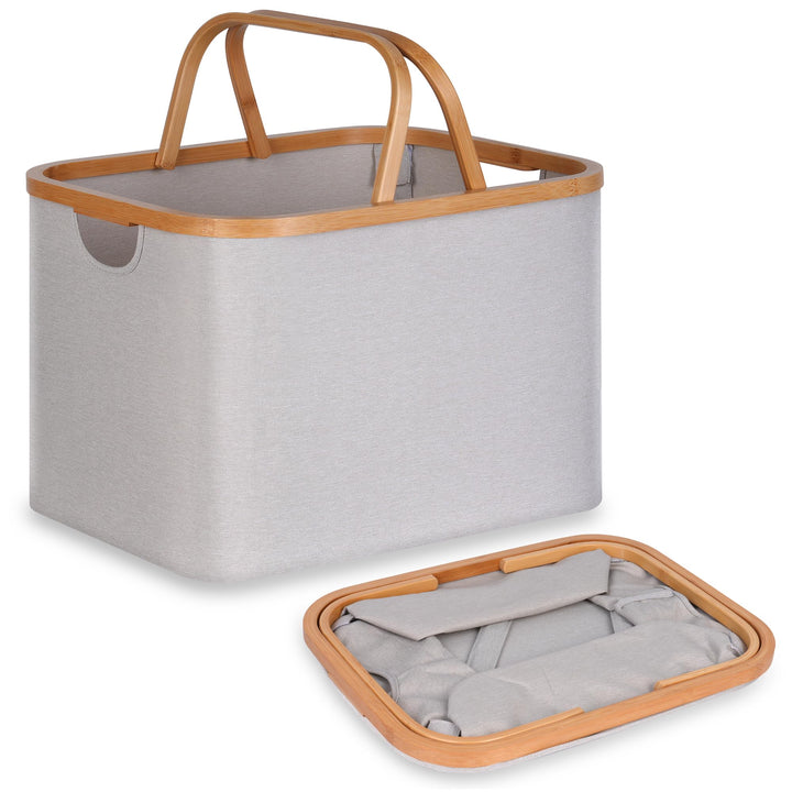 efluky Faltbarer Wäschekorb 43L, Bambus Stoff Faltbarer Storage Basket, Aufbewahrung Klappbar Wäsche