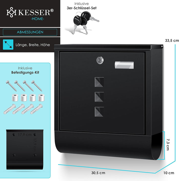 KESSER® Briefkasten Edelstahl mit Zeitungsfach Namensschild, Sichtfenster, gebürstet, 3X Schlüssel a