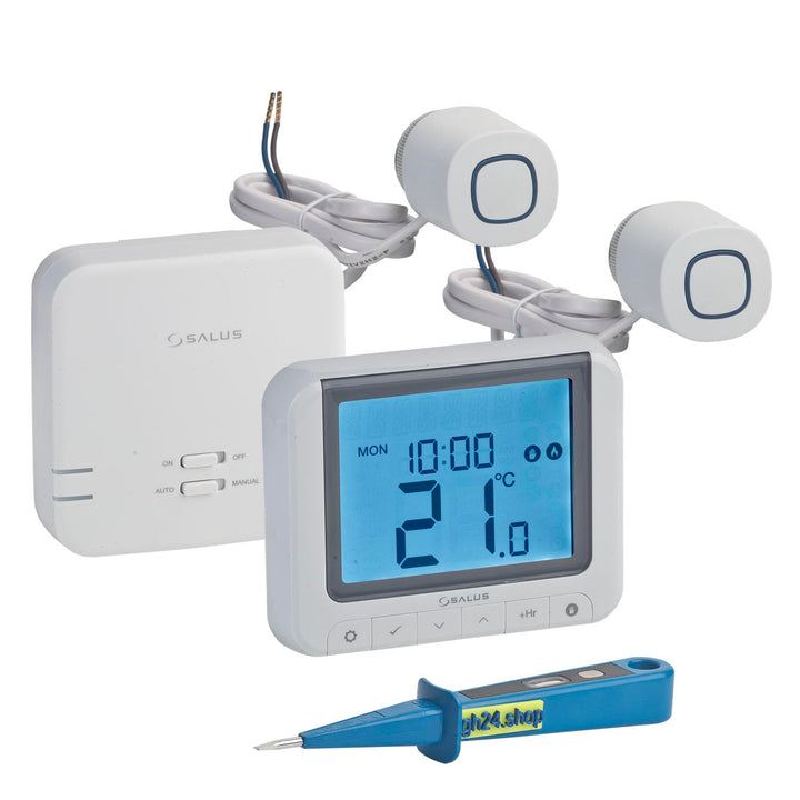 Heizung Einzelraumregelung Digitaler Funk Raumthermostat mit Empfänger und 2X Stellantrieb