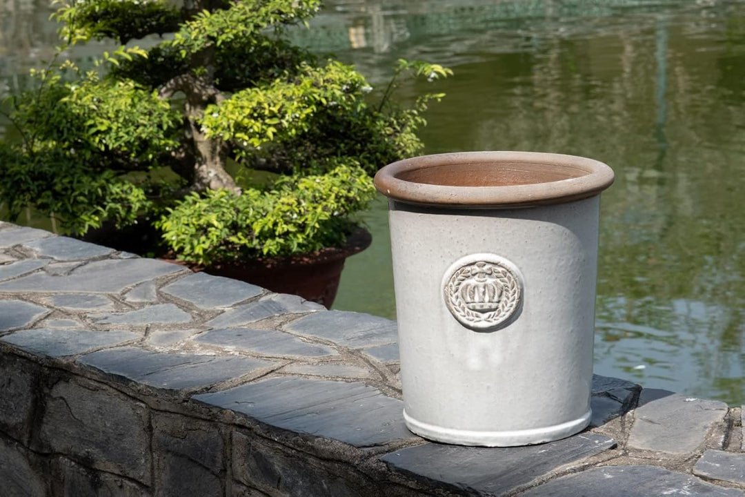 Pflanzgefäss Blumentopf Übertopf Krone Steinzeug glasiert Weiss Grau Türkis 34cm 45cm absolut Frostf