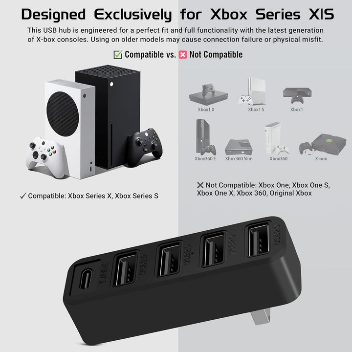 Joso USB-Hub mit 5 Anschlüssen für die Xbox-Serie, Hochgeschwindigkeits-USB-Anschluss ExpanderAdapte