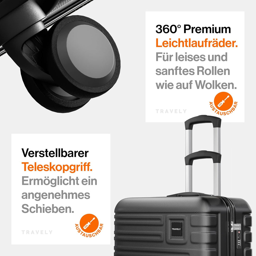 Travely Premium Koffer 24" Jede Menge Platz mit mehr als 75L Volumen, sehr robuster Hartschalen Koff