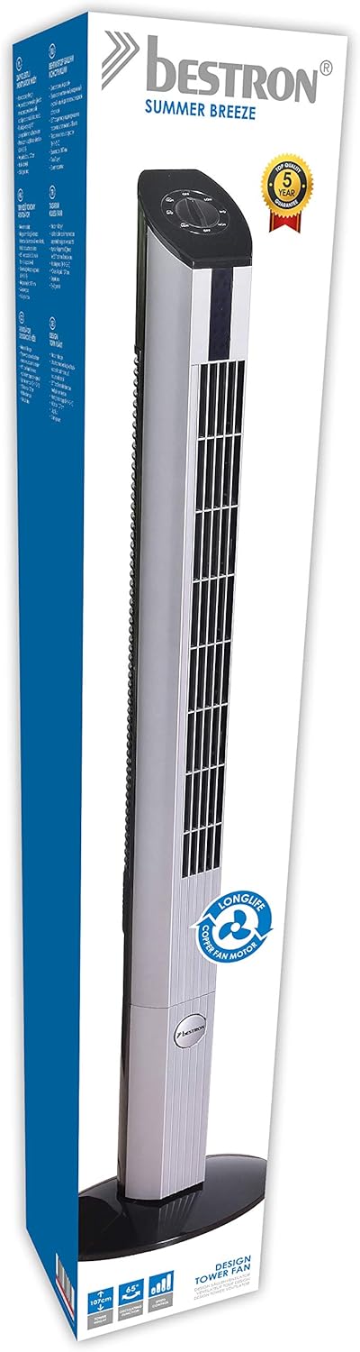 Bestron Design-Turmventilator mit Schwenkfunktion, Höhe: 107 cm, 50 W, Schwarz/Grau