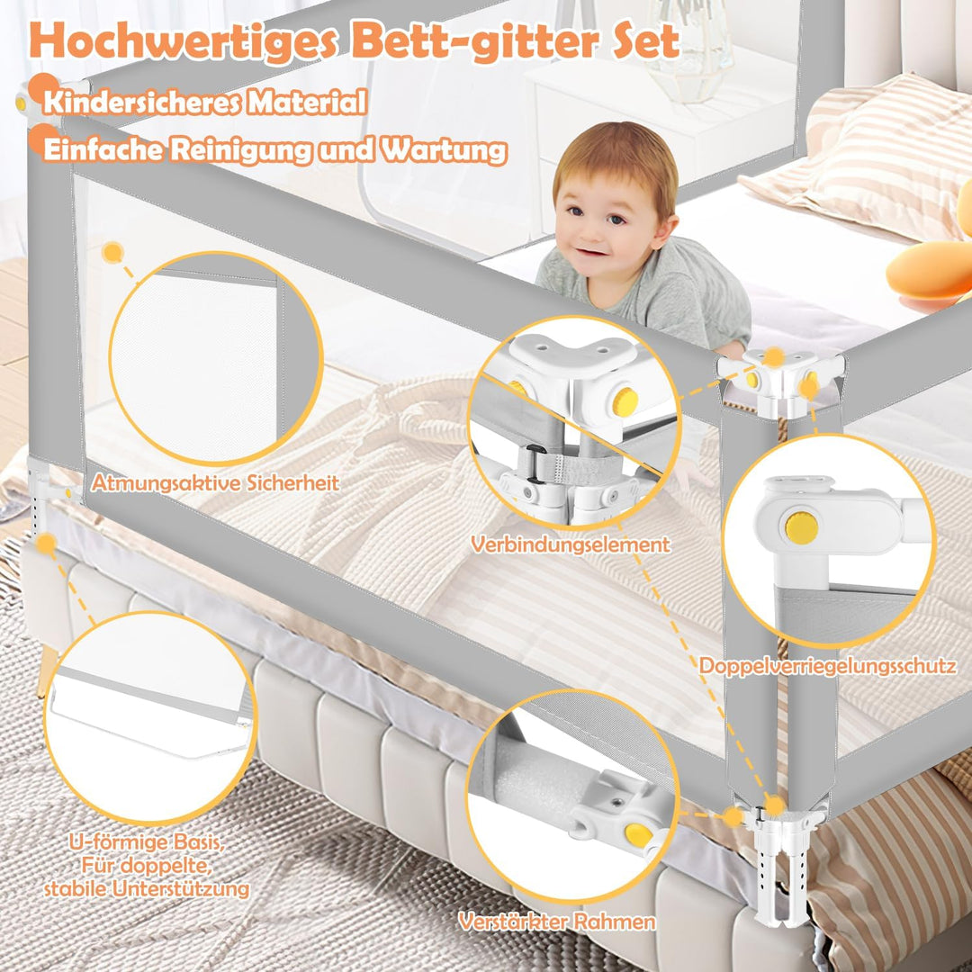 Jopassy Bettgitter 150cm Bettschutzgitter Kinderbettgitter mit U-förmiger Basis, Kinderbettschutzgit