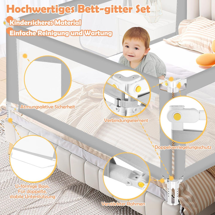 Jopassy Bettgitter 150cm Bettschutzgitter Kinderbettgitter mit U-förmiger Basis, Kinderbettschutzgit