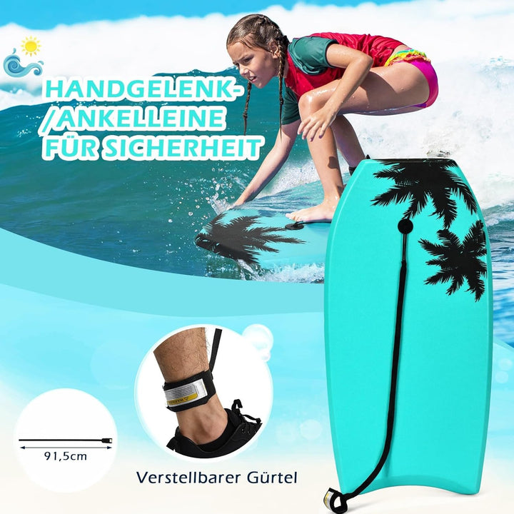 GYMAX Surfbrett, Schwimmbrett mit Zugseil & EPS Schaumstoff-Kern, Bodyboard Surfboard für Kinder & E
