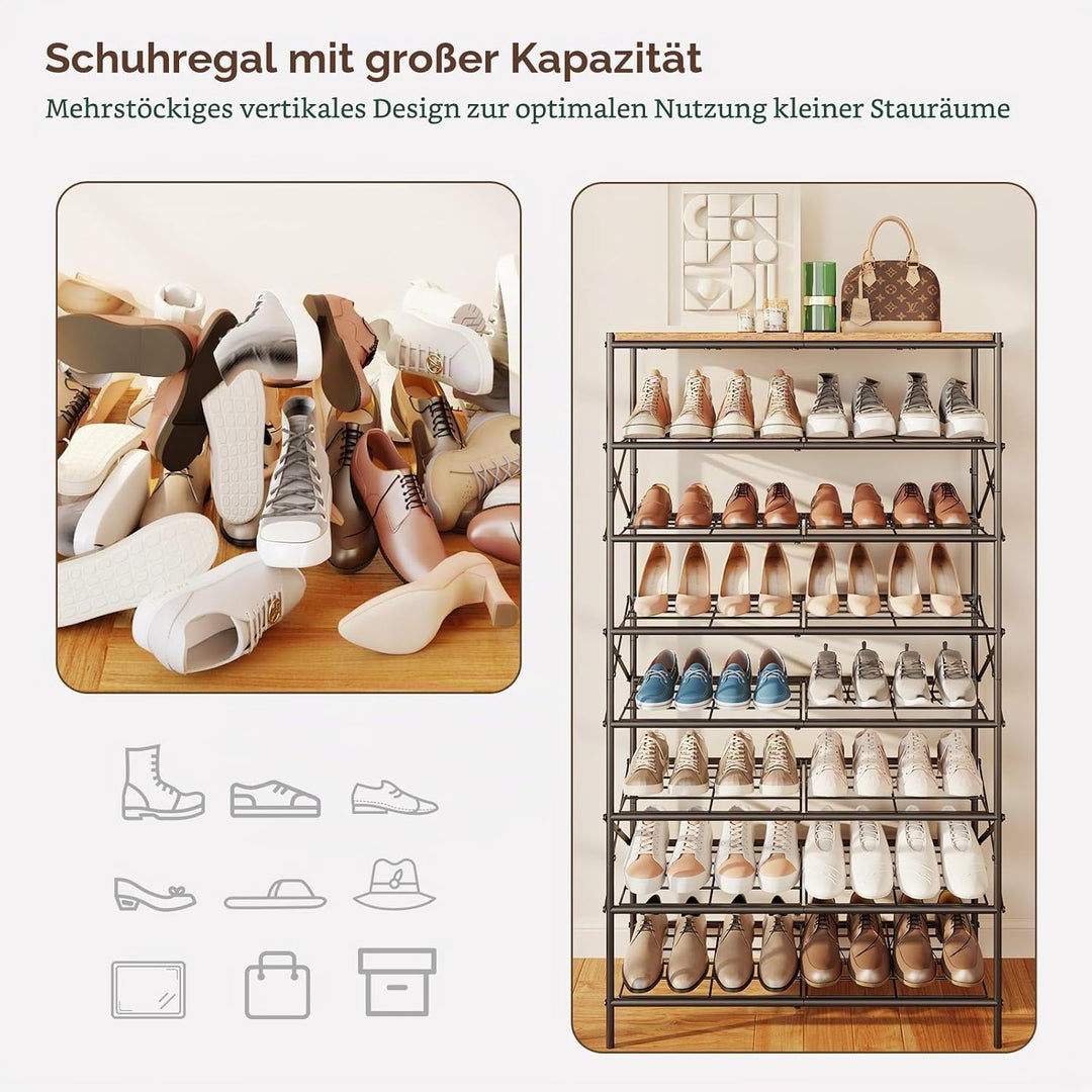IBUYKE Schuhregal mit 8 Etagen, Grosse Kapazität Schuhregal mit Ablage für 32 Paar Schuhe, Platzspar