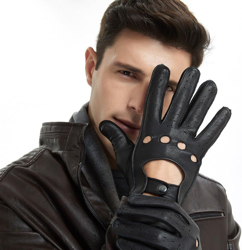 ZLUXURQ Herren Fahrerhandschuhe aus 100% Leder,Unliniert Lederhandschuhe X-Large(24.1-25.4cm) Schwar
