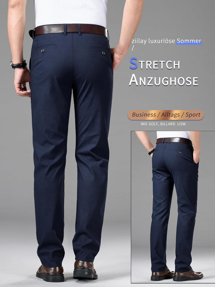 ziilay Stilvolle Herren leichte Sommerhose Stretch Business Anzughose mit Bambusfaser Leinen Männer