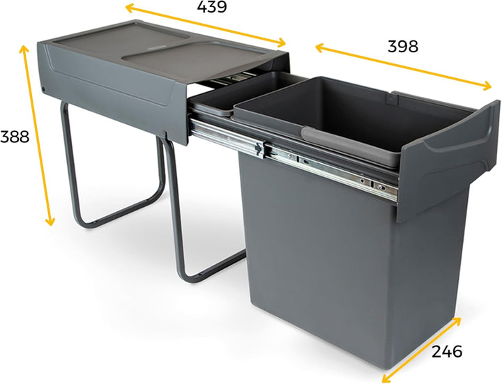 Emuca - Küchenabfalleimer mit unterseitiger Befestigung, ausziehbarer Recycle-Mülleimer, 1x20 L, Sta