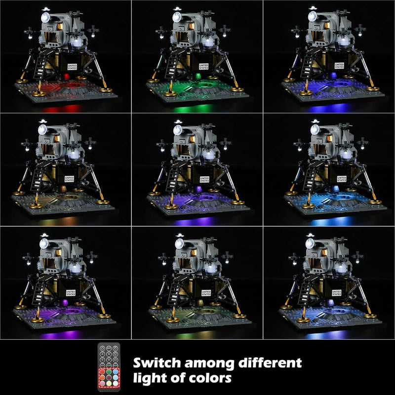 GEAMENT LED Licht-Set (Fernbedienung) Kompatibel mit Lego NASA Apollo 11 Moon Landing Barrier - Bele