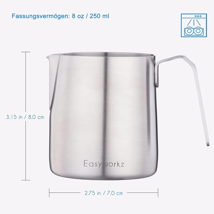 Easyworkz Edelstahl 304 Milchkännchen und Zuckerdose mit Löffel Kaffee Servierset gebürstet Silber G
