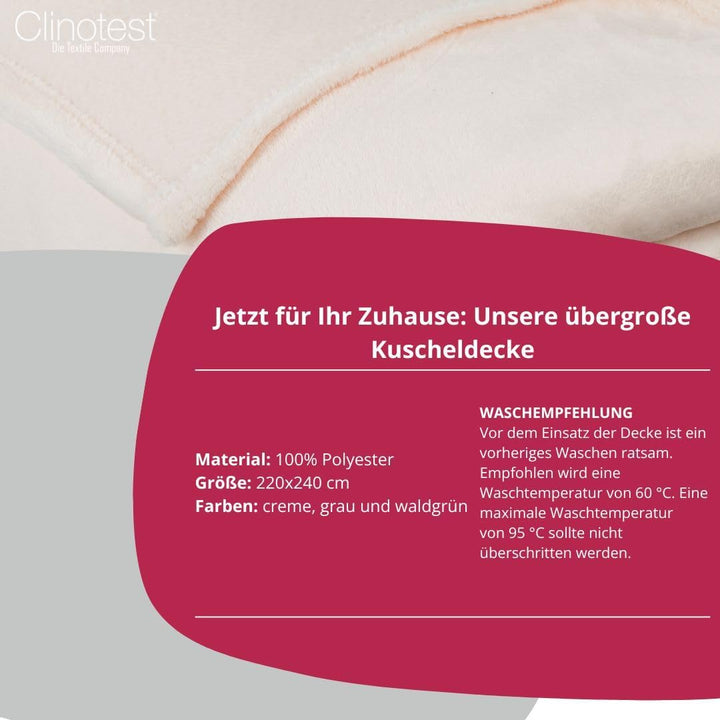 Clinotest XXL Luxus Kuscheldecke 220x240cm – Flauschige Premium Fleecedecke, Schrumpf- und Fussel-Fr