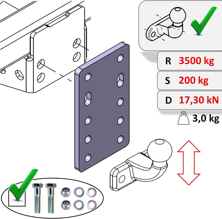 XIMPLIO Universelle Adapterplatte zur Höhenverstellung 5x90+2xM16 der Anhängerkupplung für 2-Loch 90