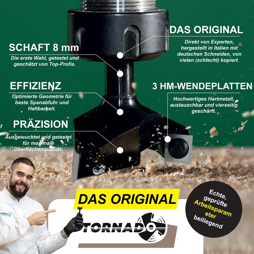 TORNADO Fraiser Planfräser 8mm schaft für Holz Durchmesser 35 mm mit 3 austauschbaren Hartmetallmess