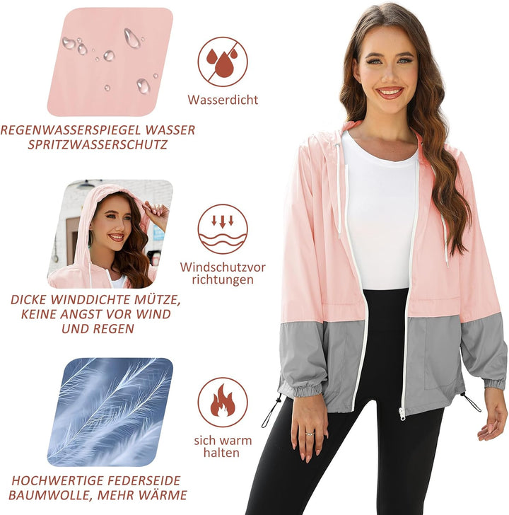 PONCEAU Regenjacke Damen Wasserdicht Windbreaker Atmungsaktiv bergangsjacke Regencape Leichte Jacke