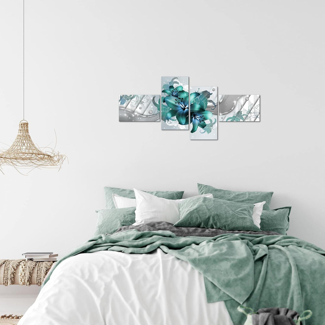 Runa Art Bild Modern Blumen Lilien - Made in Germany - Wandbilder Abstrakt Türkis 4 Teilig 017342a 1