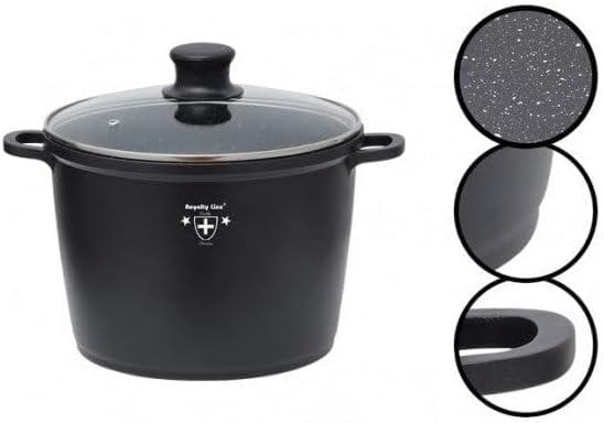 ROYALTY LINE - Suppentopf 28cm 10,5L schwarz Marmorbeschichtung Antihaft Topf Topf mit Glasdeckel