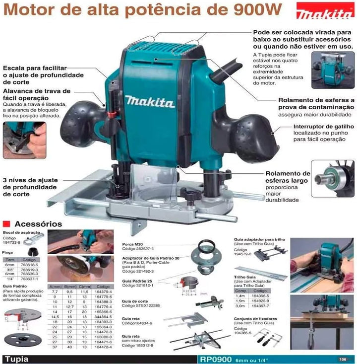 Makita RP0900, 900 W, Schwarz, Blau