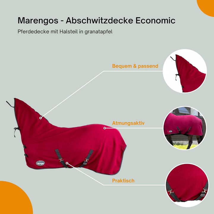 Marengos - Abschwitzdecke Economic mit Halsteil | Pferdedecke m. Kreuzgurt, Metallverschluss, Schwei