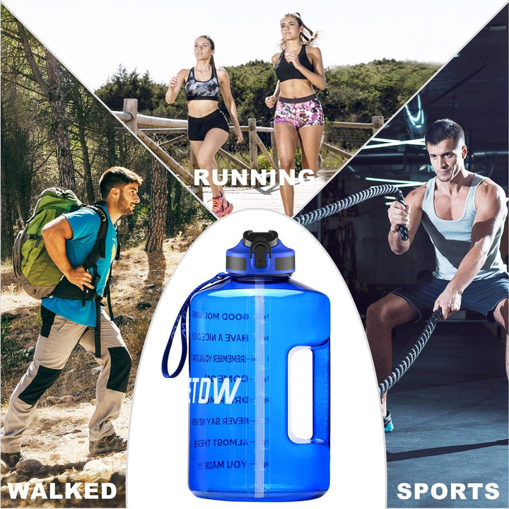 ETDW 3,78 Liter Trinkflasche Sport mit Zeitangaben und Strohhalme, 3,78L Gross Sportflasche BPA Frei