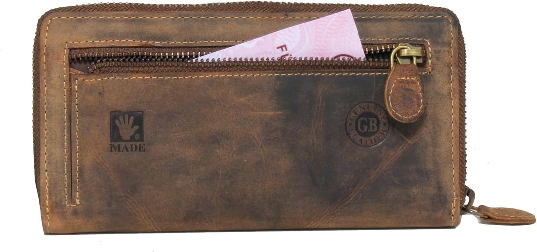 Greenburry Vintage Damen Geldbörse Braun 20x10x3 cm mit Sternzeichen Motiv Fische, Fische