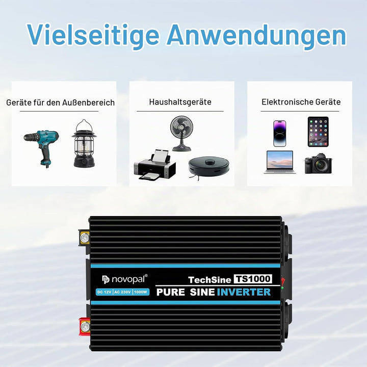 novopal 1000W KFZ Reiner Sinus Spannungswandler-Auto Wechselrichter 12v auf 230v Umwandler-Inverter
