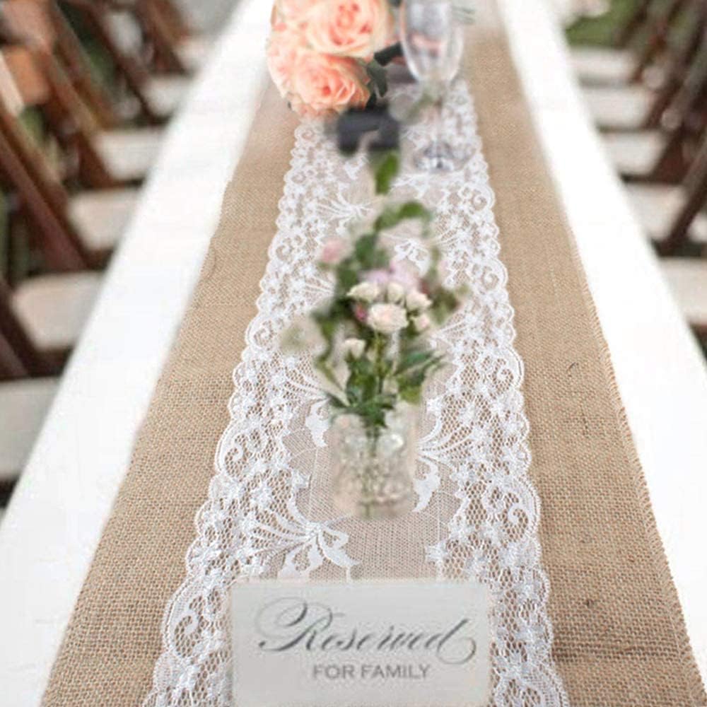 10 Stücke Tischläufer mit Spitze, Juteband Tischband Natur Hochzeit Deko Vintage Tischdeko Hochzeits