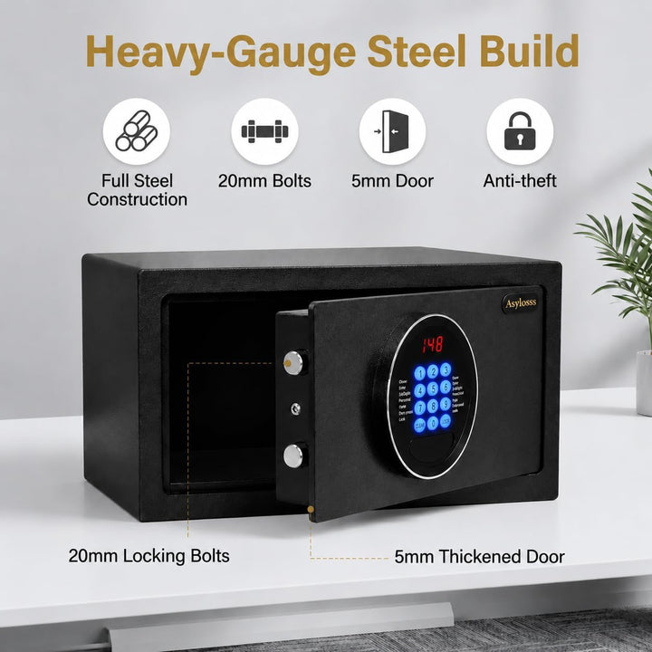 Hotelsafe 31L, LED-Pad, Admin-Code &amp; Notöffnung – für Laptop &amp; Schmuck | Vollstahl-Safe für Hotel &amp;