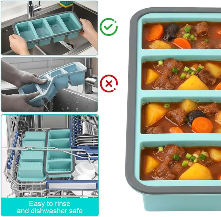 2Stück Suppen Einfrieren Behälter, Silikon Gefrierform Suppe mit Deckel 4 Gitter, 250ml Silikon Gefr